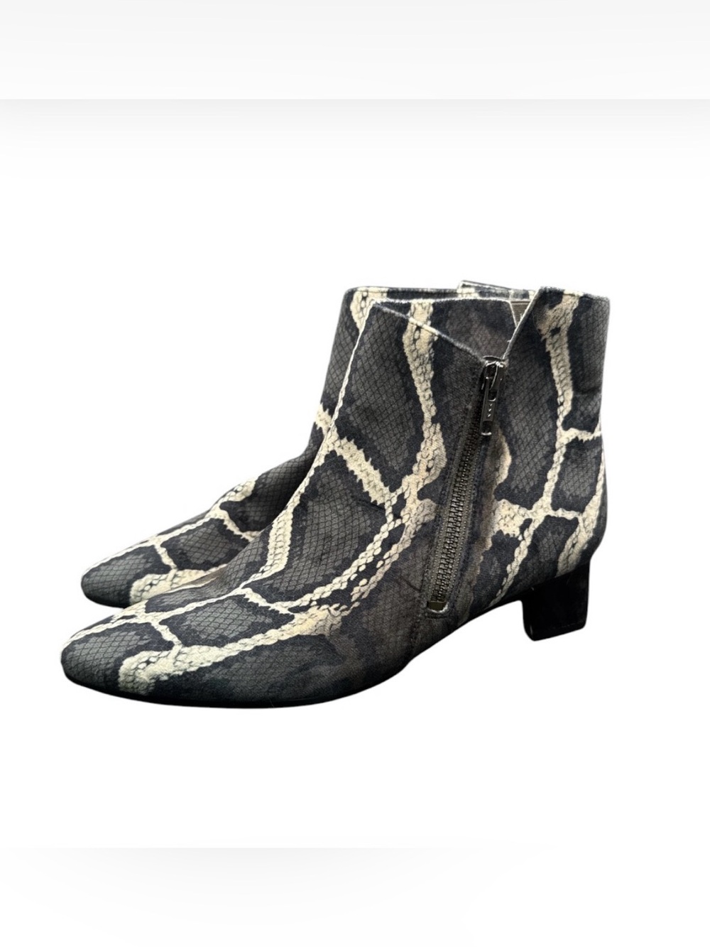 Vaneli Womens Chunky Heel Blue Gray Velvet Snake Print Ankle Booties Boots 7.5